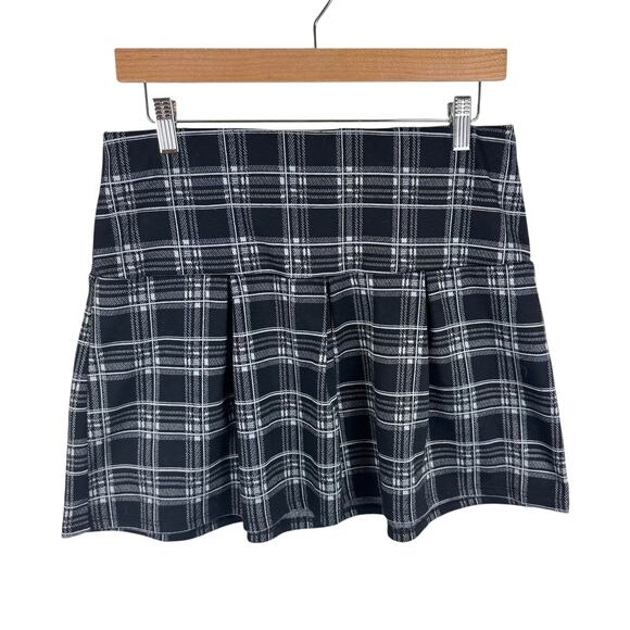 Full Tilt Black White Plaid Elastic Waist Pull On Pleated Mini Skirt Size XL - Picture 1 of 5